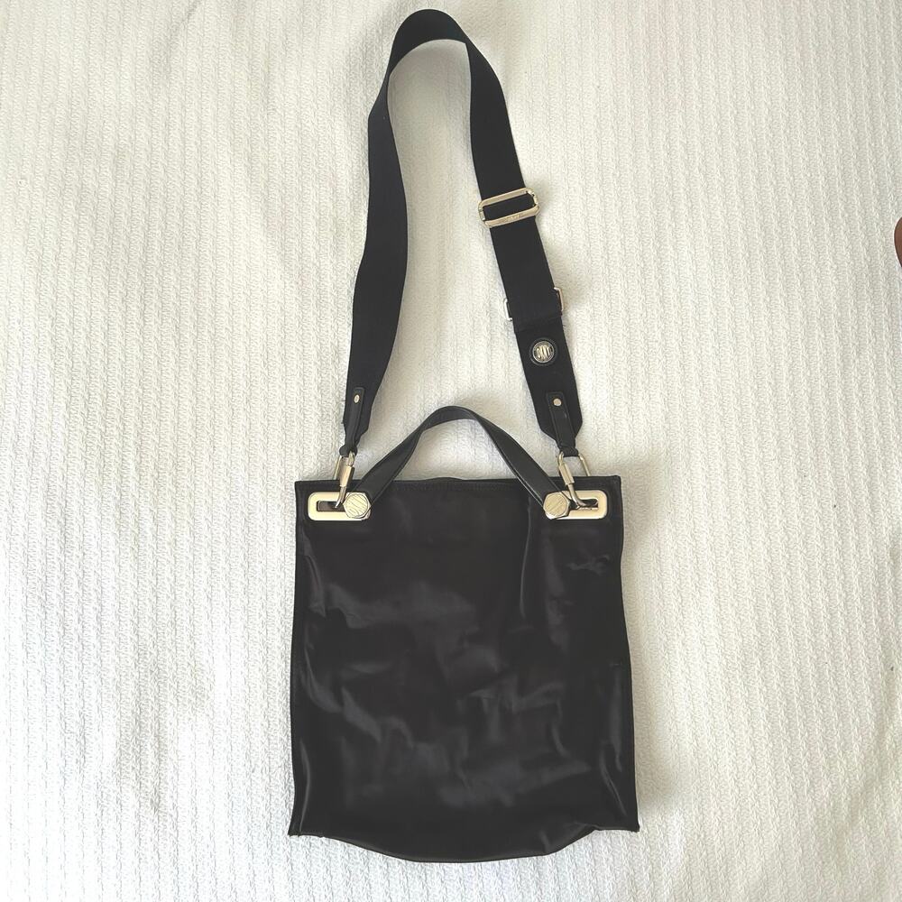 DKNY Women 2009 Leather Nylon Purse Black Shoulder Bag Designer Y2K Minimalist - Picture 3 of 12